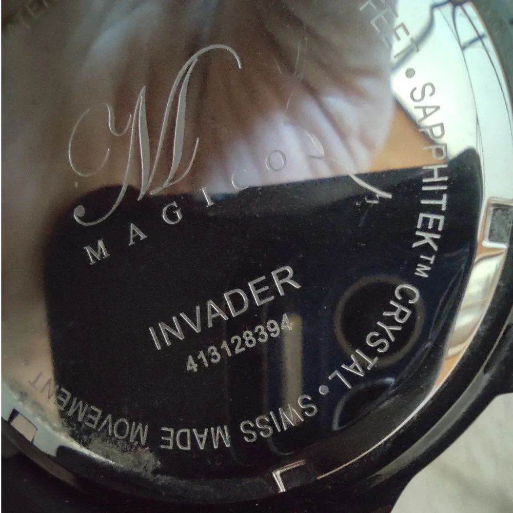 Magico Invader Mens Watch Silver Dial Swiss Made Black Silicone 413128394 100M